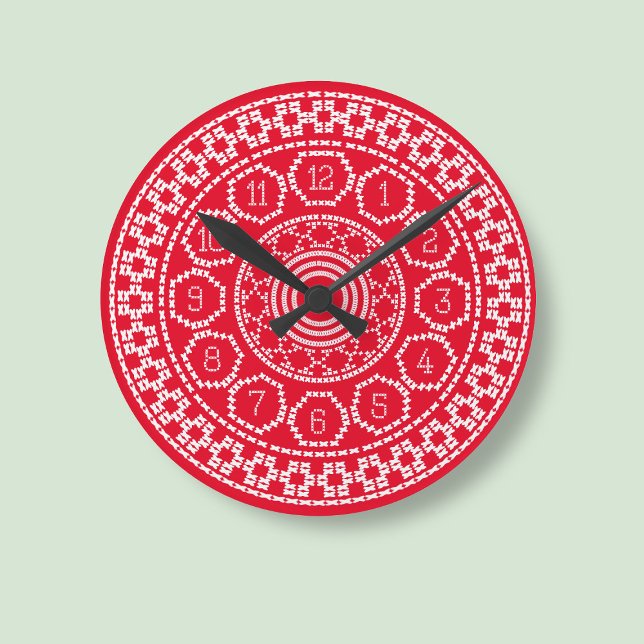 Stitch für Rotes Kreuz Wandleuchte im Sweatstil Runde Wanduhr (A red and white cross stitch style clock just for you)