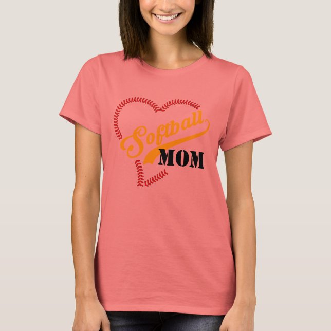Stitch Heart Softball Mama Personalisiert Ringer T T-Shirt (Vorderseite)