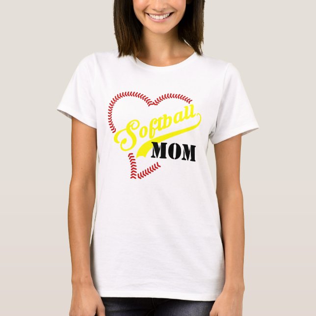 Stitch Heart Softball Mama Personalisiert Weiß TSh T-Shirt (Vorderseite)