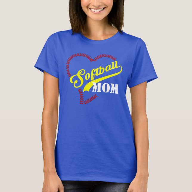 Stitch Heart Softball Mama Personalisierter Aquama T-Shirt (Vorderseite)