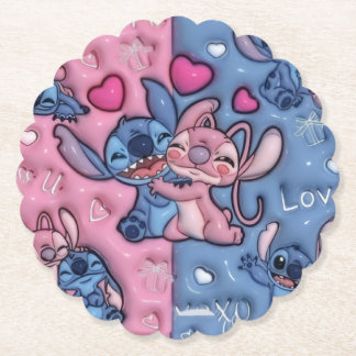 Stitch und Angel Romantische Herzen Papierunterset Untersetzer
