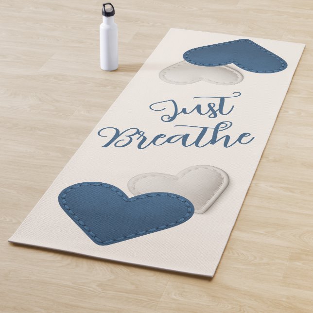 Stitched Blue / Ivory Hearts "Just Breath" Yogamatte (Beispiel)