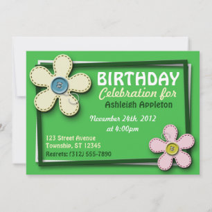 Stitched Blume Trendy Green Birthday Einladungen