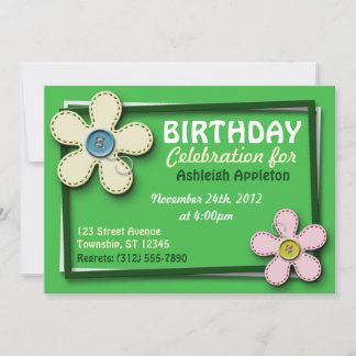 Stitched Blume Trendy Green Birthday Einladungen