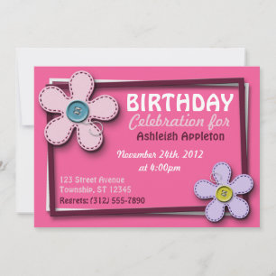 Stitched Blume Trendy Pink Geburtstagseinladungen Einladung