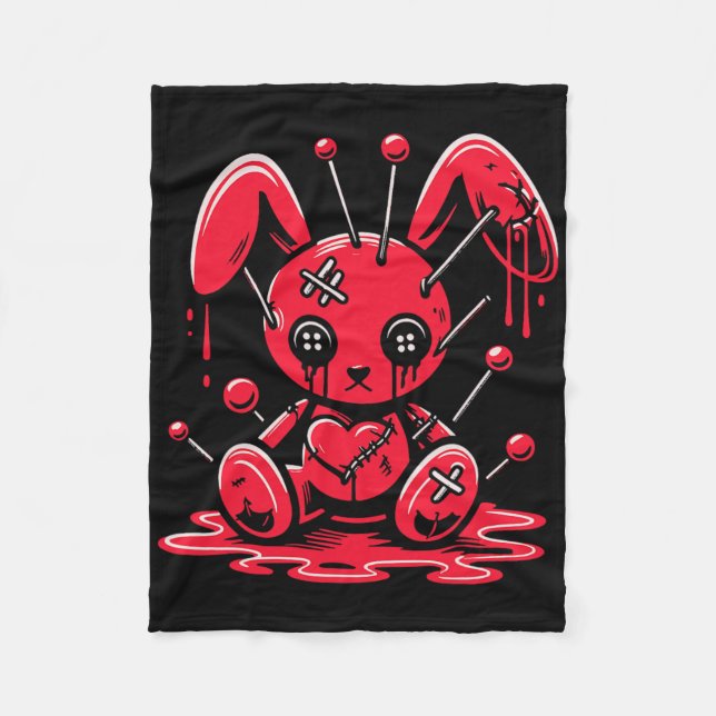 Stitched Bunny Rabbit Pastel Goth Anime Kawaii Got Fleecedecke (Vorderseite)