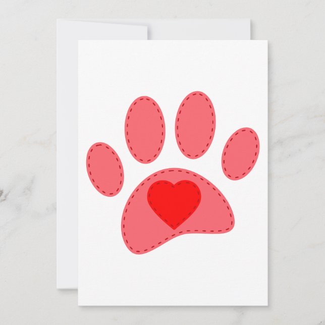 Stitched Dog Paw Print Valentines Einladung (Vorderseite)