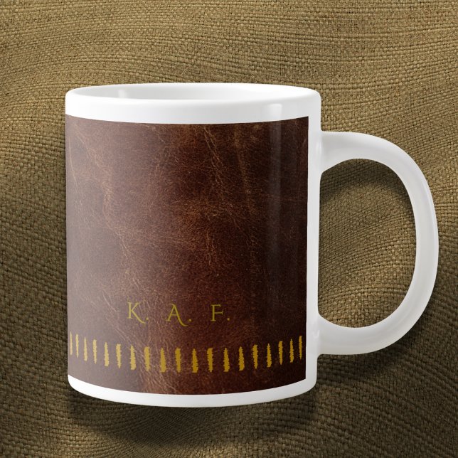 Stitched Leather Style Personalized Scholar Mug Jumbo-Tasse (Von Creator hochgeladen)