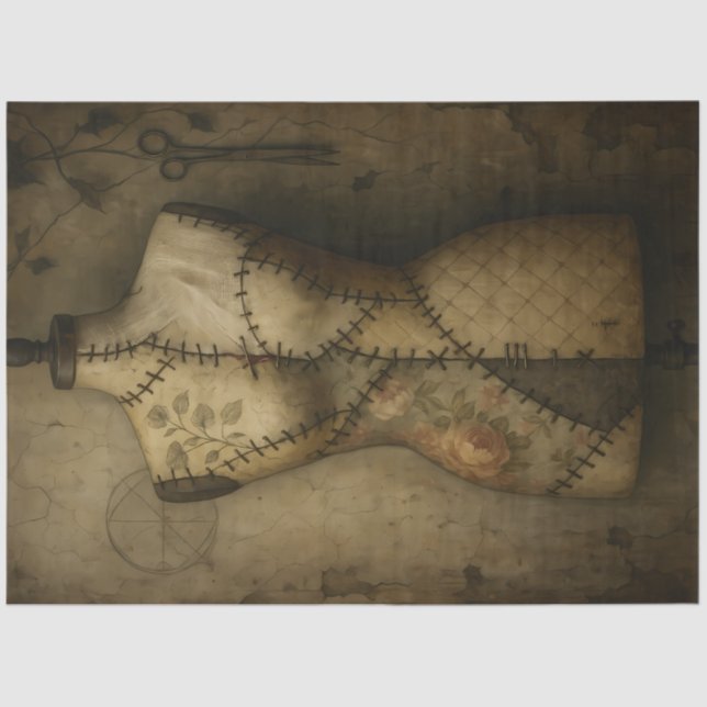 Stitched Mannequin | Dekoupage des gotischen Nähfo Seidenpapier (Vorderseite)