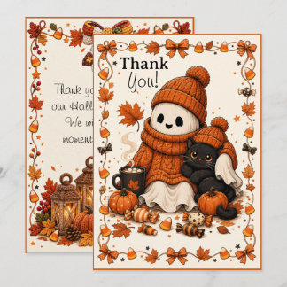 Stitched Spirits Cozy Ghost & Black Cat Halloween Mitteilungskarte