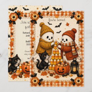 Stitched Spirits Cozy Ghosts & Candy Halloween Einladung
