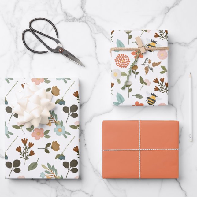 Stitches floral geschenkpapier set (Vorderseite)