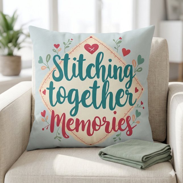 Stitching Together Erinnerungen Stickerei Art Kissen (Stitching Together Memories Embroidery Art Throw Pillow Mockup A)