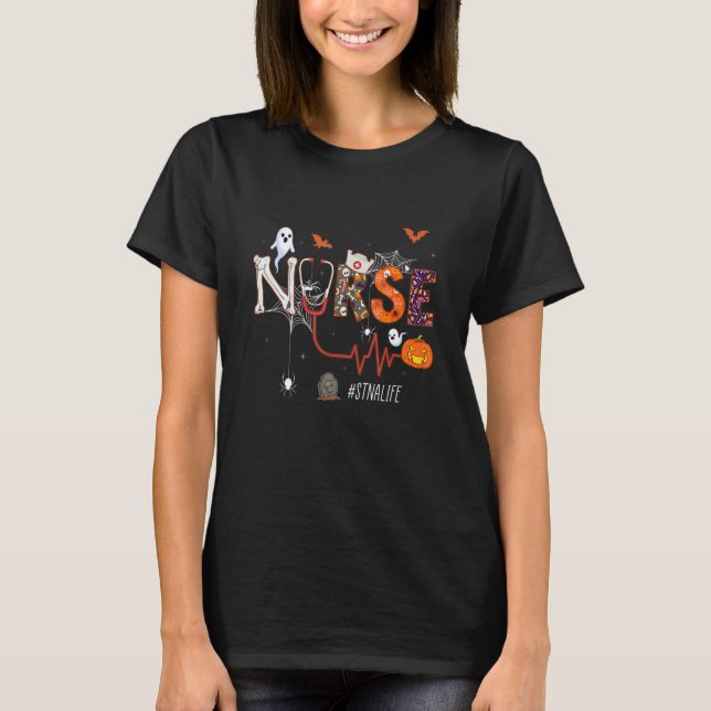 Stna Pumpkin Halloween State Tested Nurse Assistan T-Shirt (Vorderseite)