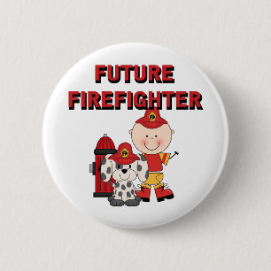 Stock-Baby-zukünftige Feuerwehrmann-T-Shirts und Button