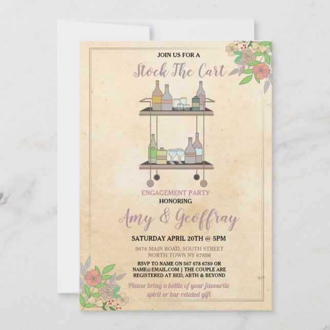 Stock Bar Cart Party Verlobung Paar Vintag Einladung (Vorderseite)