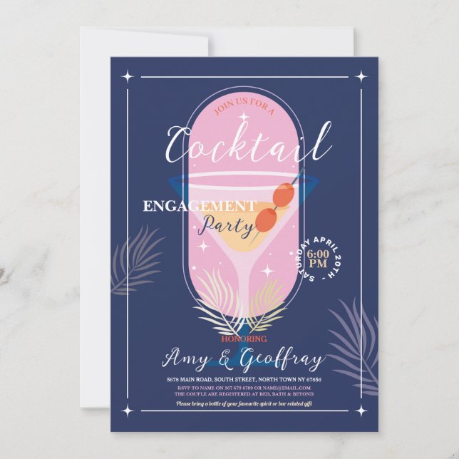 Stock Bar Cocktail Party Navy Einladung (Vorderseite)