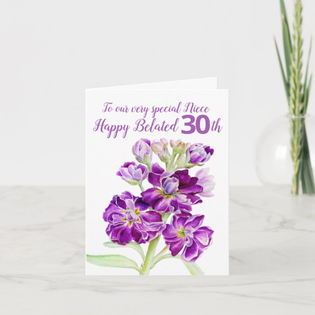 Stock Blume lila Nichte am 30. Geburtstag Karte (Vorderseite)