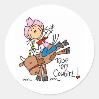 Stock-Cowgirl, das Stier-Aufkleber reitet Runder Aufkleber