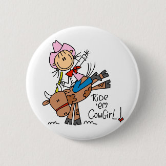 Stock-Cowgirl, das Stier-Knopf reitet Button