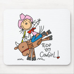 Stock-Cowgirl, das Stier Mousepad reitet