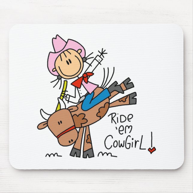Stock-Cowgirl, das Stier Mousepad reitet (Vorne)