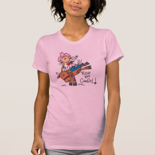 Stock-Cowgirl, das Stier-T - Shirt reitet