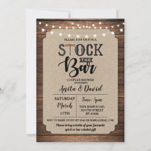 Stock das Bar Party Dusche Burlap Wood Einladung