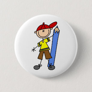 Stock-Junge mit Bleistift Button