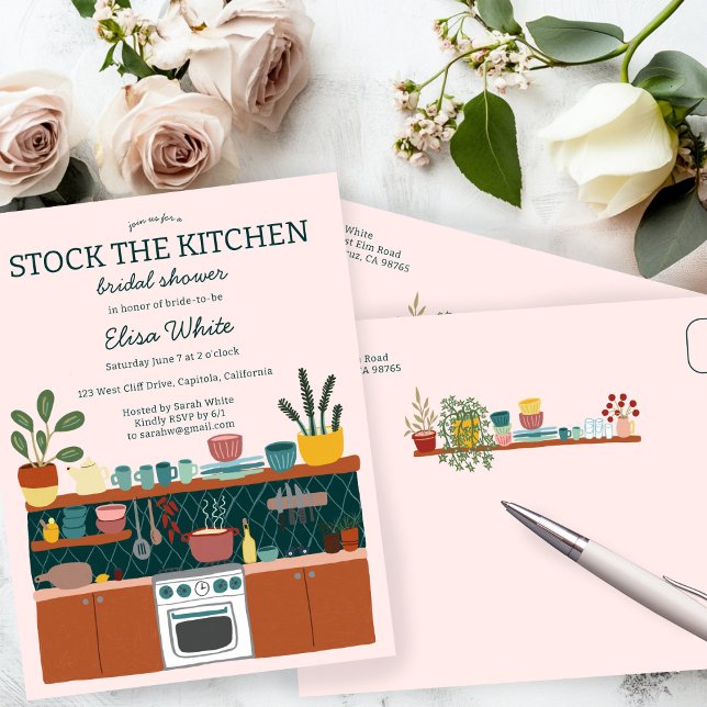 STOCK THE KITCHEN Bridal Shower Cute CUSTOM Einladungspostkarte (STOCK THE KITCHEN Bridal Shower Cute CUSTOM Invitation Postcard
)