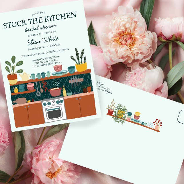 STOCK THE KITCHEN Bridal Shower Cute CUSTOM Einladungspostkarte (STOCK THE KITCHEN Bridal Shower Cute CUSTOM Invitation Postcard
)