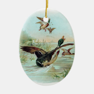 Stockente macht eine Wasserlandung Keramik Ornament