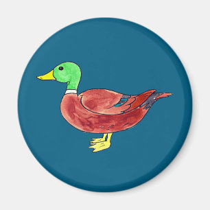 Stockente mit grünem Kopf in Aquarell Magnet