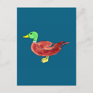 Stockente mit grünem Kopf in Aquarell Postkarte