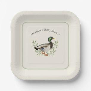 Stockenten-Enten-Sage-Grün Vintage-Baby-Party Pappteller