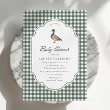 Stockenten-Gingham-Baby-Shower-Einladung