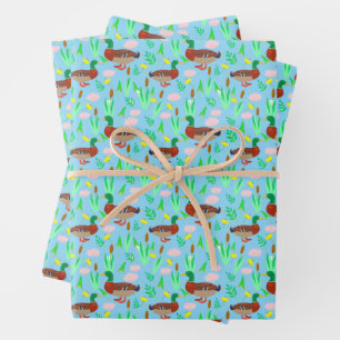 Stockenten in einem Sumpfmuster Geschenkpapier Set