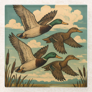 Stockenten in Flug Wildlife Art Glasuntersetzer