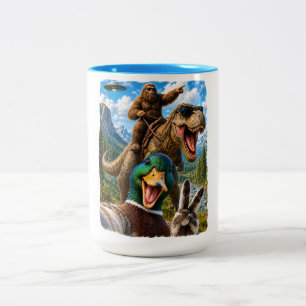 Stockenten-Selfie Bigfoot T Rex UFO Lustige Gesche Zweifarbige Tasse