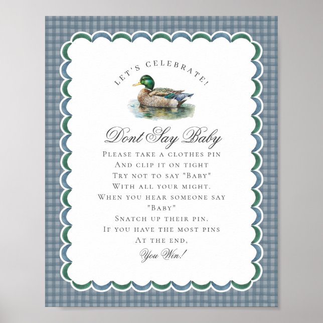 Stockentenjagd Gingham Dont Say Baby Schild (Vorne)