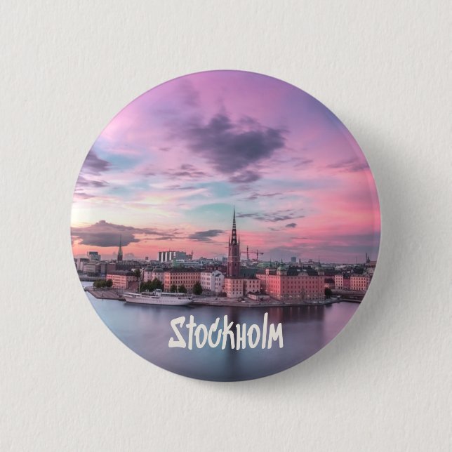 Stockholm Hauptstadt Schweden Night Skyline Button (Vorderseite)