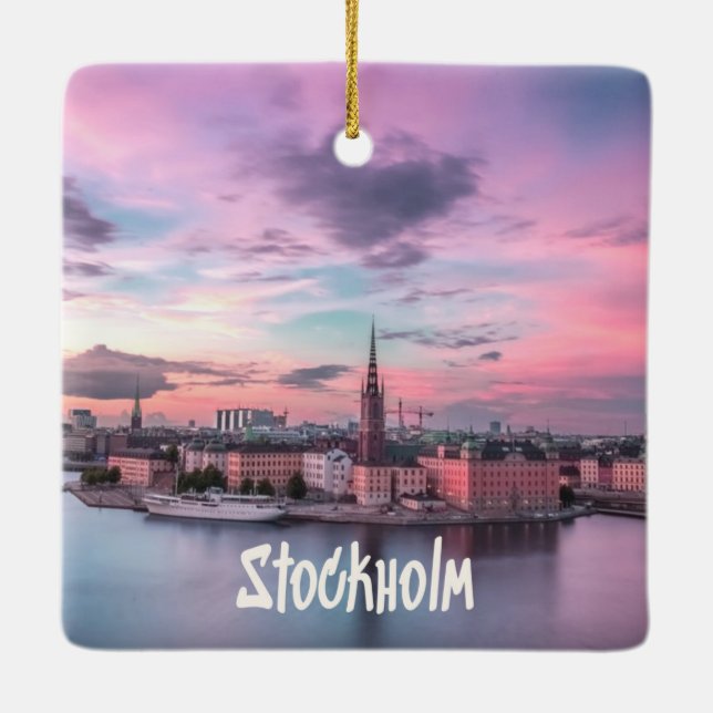 Stockholm Hauptstadt Schweden Night Skyline Keramikornament (Rückseite)