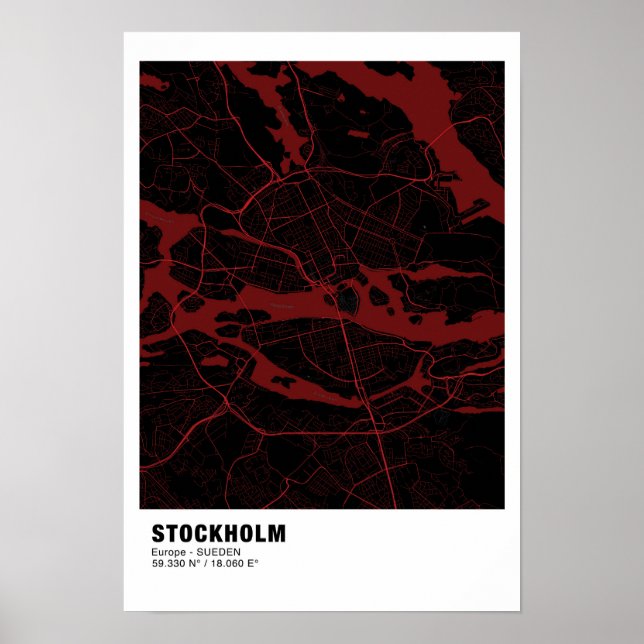 Stockholm Map Poster - Schweden Red Poster (Vorne)