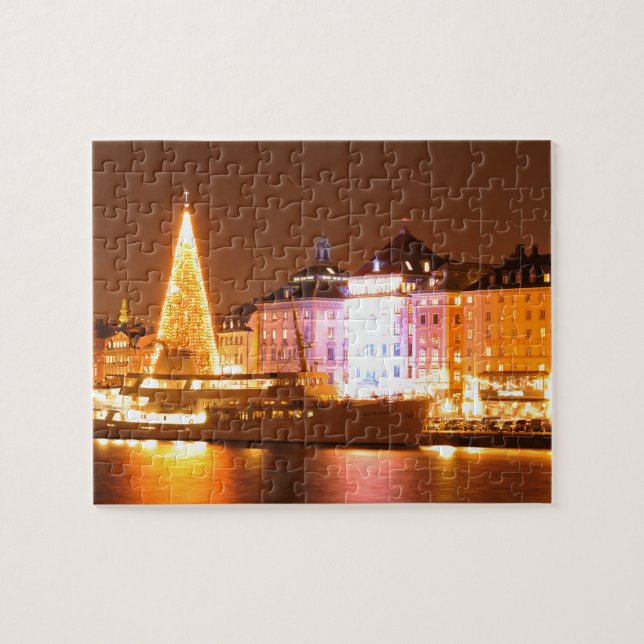 Stockholm, Schweden am Weihnachten nachts Puzzle (Horizontal)
