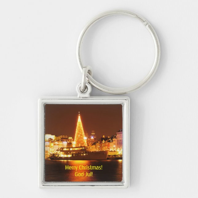 Stockholm, Schweden am Weihnachten nachts Schlüsselanhänger (Vorne)