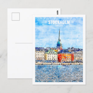 Stockholm Schweden Bekannte Wasserfarbskizze für R Postkarte
