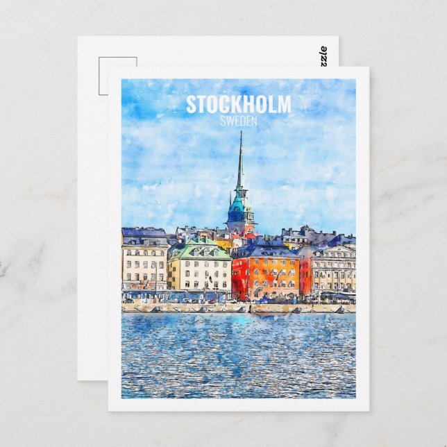 Stockholm Schweden Bekannte Wasserfarbskizze für R Postkarte (Vorne/Hinten)
