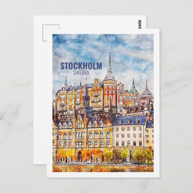 Stockholm Schweden Bekannte Wasserfarbskizze für R Postkarte (Vorne/Hinten)