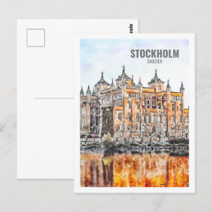 Stockholm Schweden Berühmter Reiseort Aquarell Postkarte