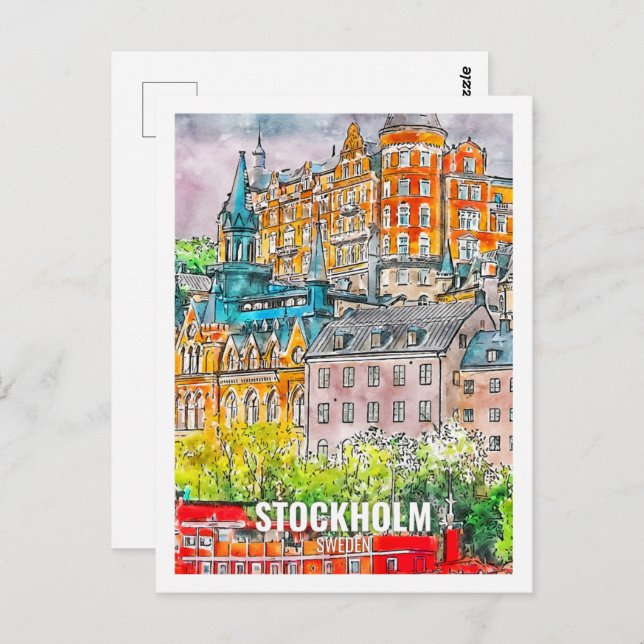 Stockholm Schweden Berühmter Reiseplatz Wasserfarb Postkarte (Vorne/Hinten)